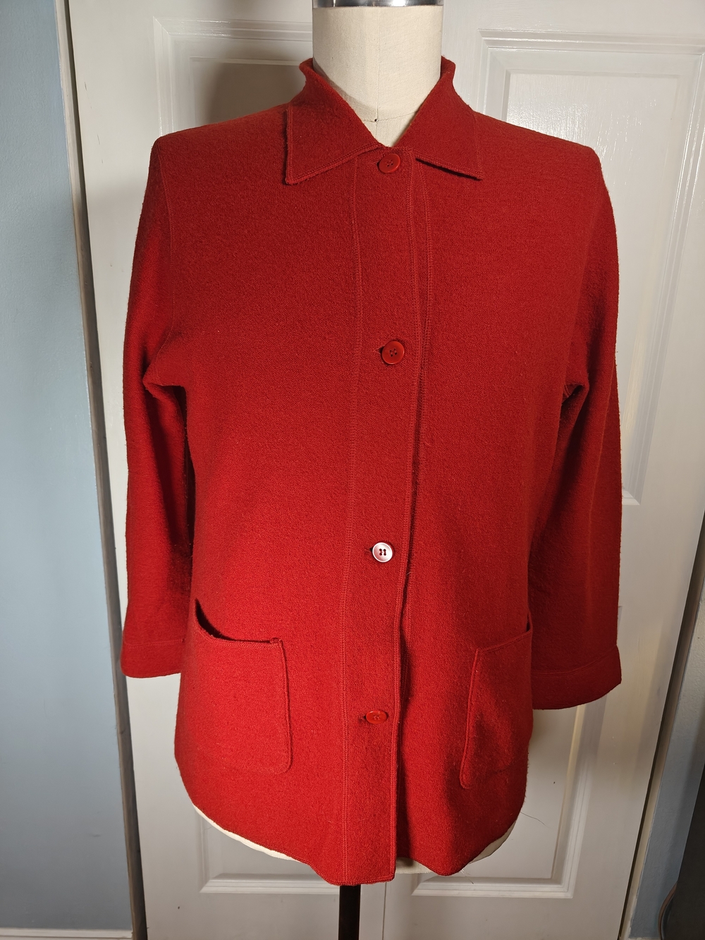 Cullen Womens XL Classic Red 100% Merino Wool Button Front Cardigan Sweater